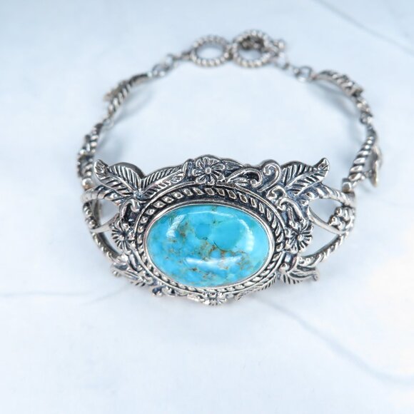 Sterling Silver Ornate Adjustable Turquoise Bracelet - Picture 11 of 11